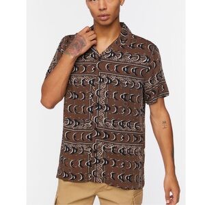 MENS CRESCENT MOON BROWN PRINT SHIRT